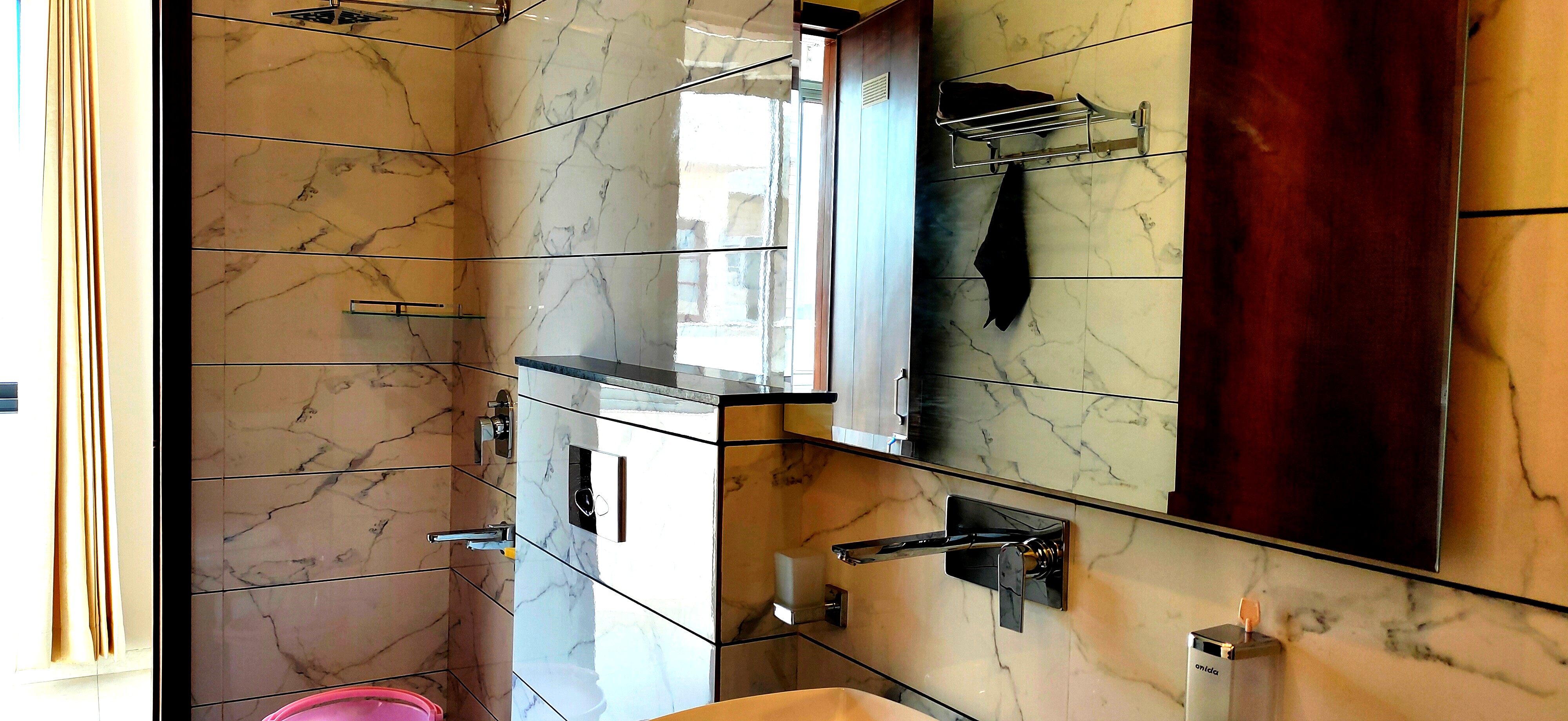 Attached modern bathroom with geyser at Sukh Vaas Amritsar
